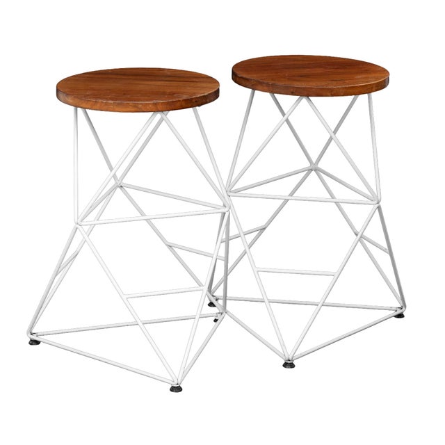 A Unusual Pair of Vintage Handcrafted Artisan Bar Stools by Local Los Angeles Artist; Eric Trine. Steel Frame, powder...