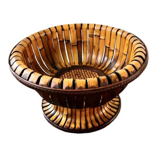 Bamboo and Rattan Hand Woven Basket / Pedestal Centerpiece For Sale