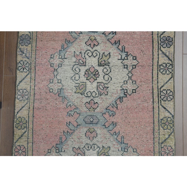 Textile Vintage Turkish Hand-Knotted Wool Cotton Pink Runner Rug For Sale - Image 7 of 11