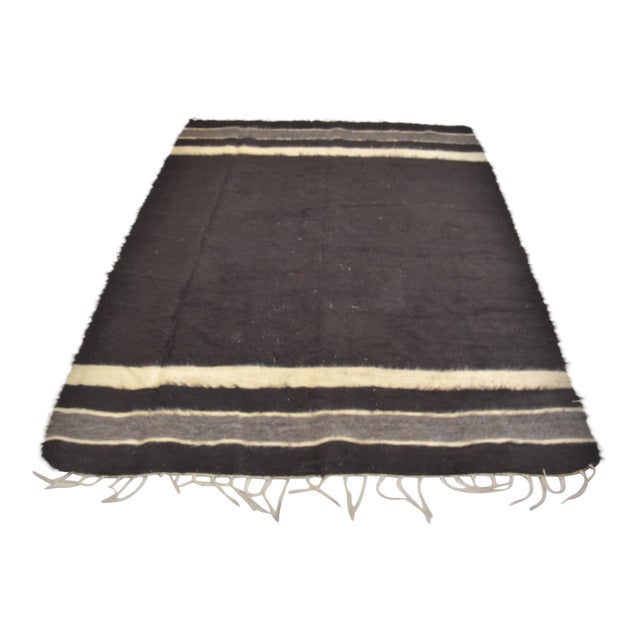 Black Vintage Anatolian Angora Wool Rug For Sale