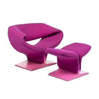 Pierre Pauline Pink Ribbon Chair and Ottoman For Sale