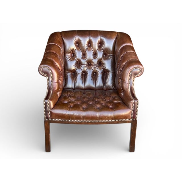 1960s Pair English Traditional Tufted Leather Club Chairs With Nailhead Trim For Sale - Image 12 of 15