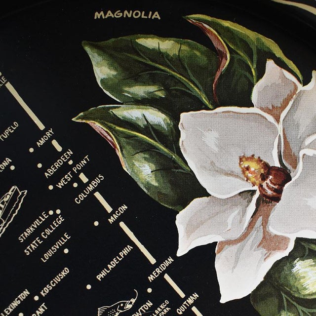Round Mississippi Magnolia Tin Serving Tray in Black and Cream For Sale - Image 4 of 5