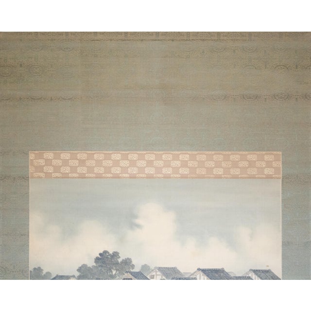 Mid 20th Century XXL "Fishing Village" by Yoshika, Taisho Japanese Silk Scroll Painting, in Original Wooden Case For Sale - Image 5 of 18
