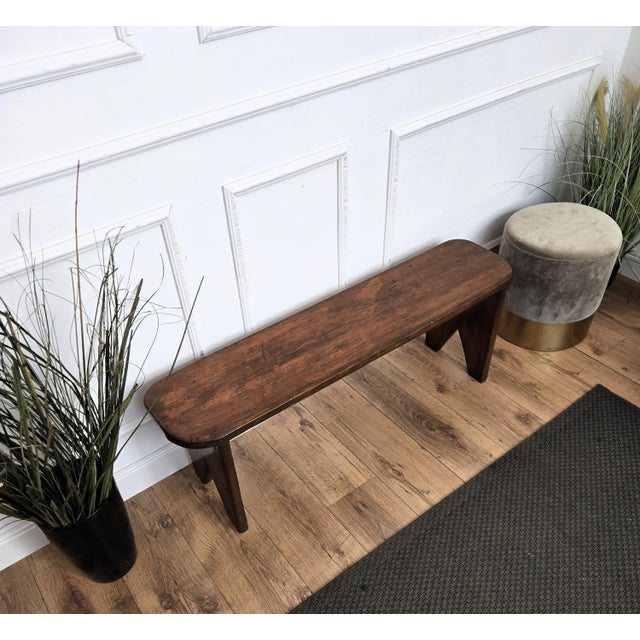 Antique Italian Minimal Rustic Wooden Bench, 1890s For Sale - Image 6 of 9
