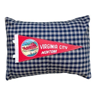 Montana Virginia City Vintage Pennant on New Woven Throw Pillow For Sale