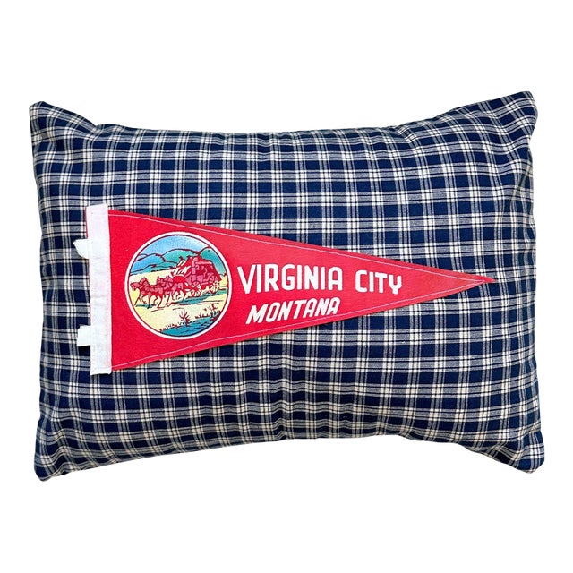 Montana Virginia City Vintage Pennant on New Woven Throw Pillow For Sale