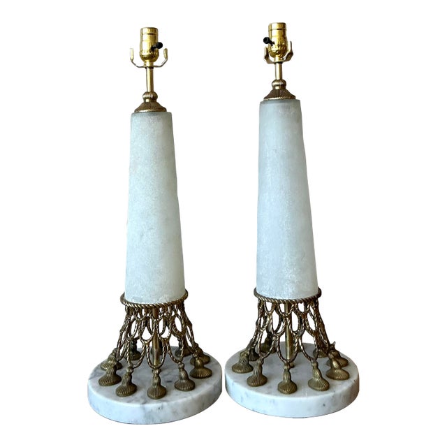 Vintage Regency Alabaster Lamps - A Pair For Sale