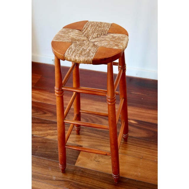 Antique Wooden Bar Stool with Straw Seat, 1980s For Sale - Image 6 of 12