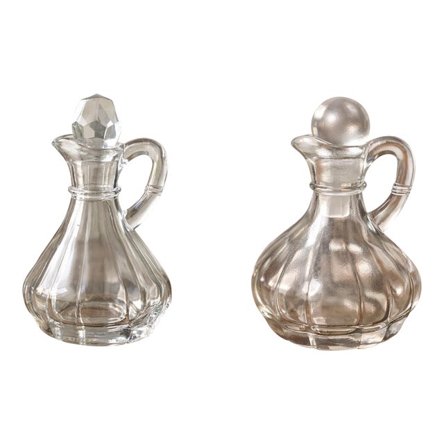 Antique Vintage Pressed Glass Syrup / Vinegar Cruet With Original Stopper – Victorian Tableware - Set of 2 For Sale