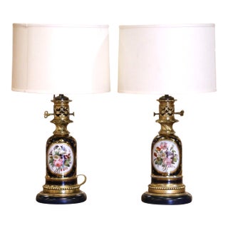 19th Century French Napoleon III Sèvres Porcelain Two-Light Lamps - a Pair For Sale