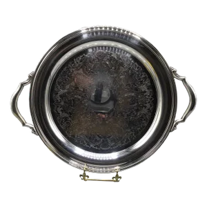 1970s Oneida Round Silver Plated Tray With Handles