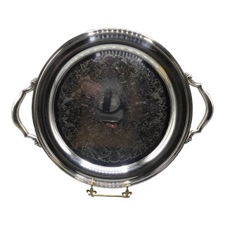Oneida Round Silver Plated Tray With Handles - 1970 For Sale