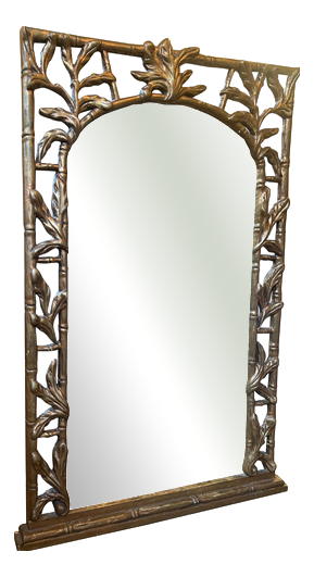Vintage French Gold Giltwood and Faux Bamboo Mirror, 1920s