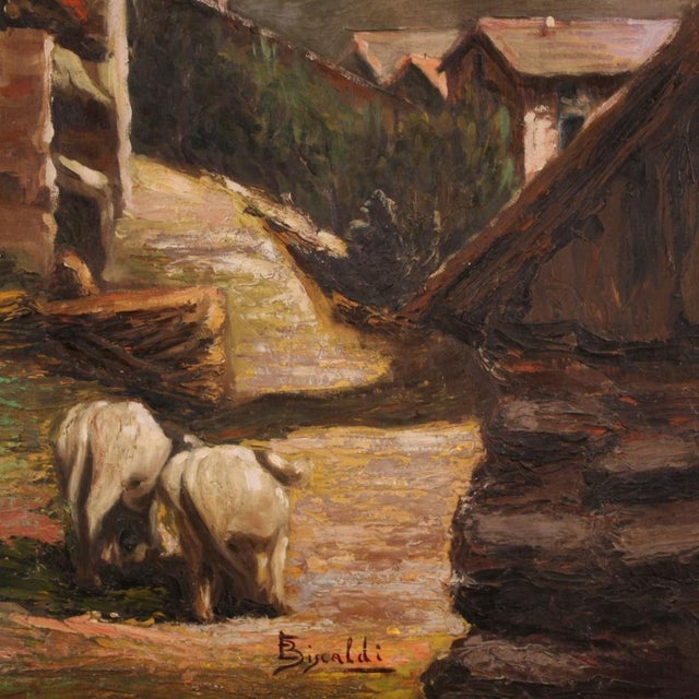 Italian Artist, Landscape with Shepherd, 1950s, Oil Painting on Panel, Framed For Sale - Image 12 of 16