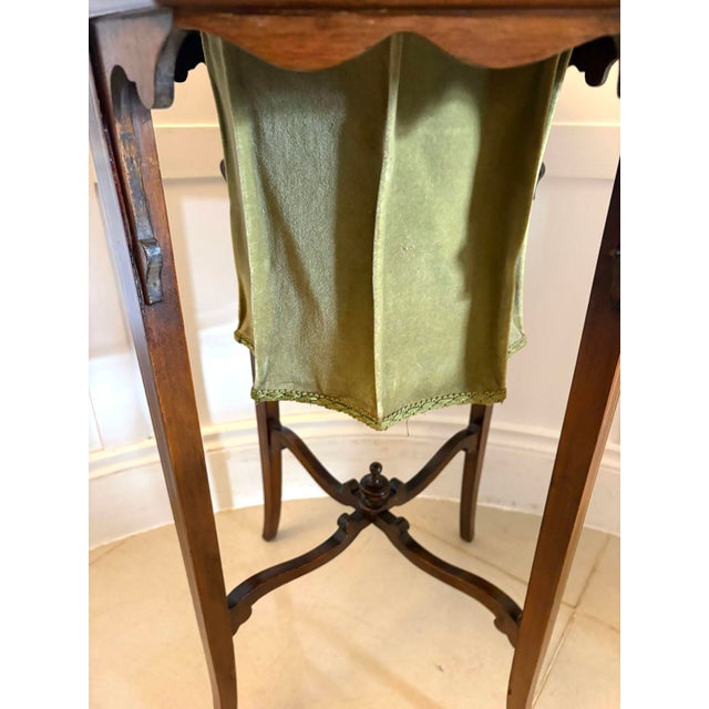 Wood Antique Edwardian Inlaid Mahogany Octagonal Side Table with Silk Basket, 1900 For Sale - Image 7 of 12