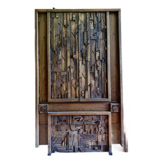 1970s Lane Brutalist Pueblo Armoire and Nightstand Set MCM For Sale