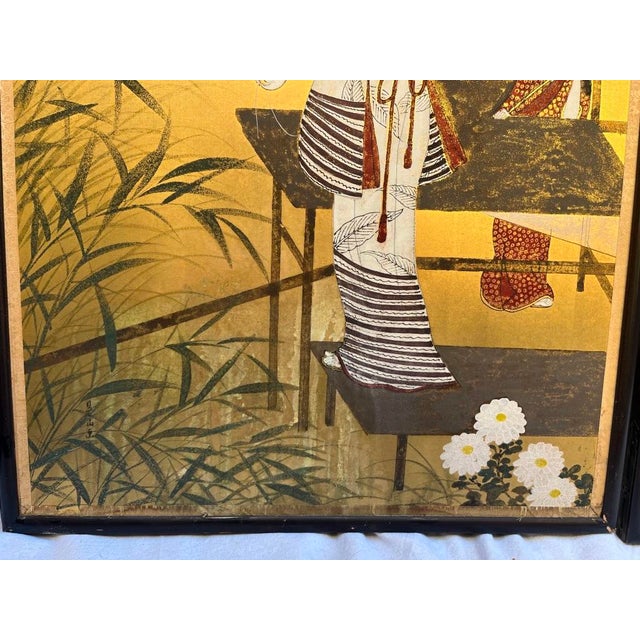 Early 20th Century Antique Japanese Hand Painted Panels a Pair For Sale - Image 5 of 12