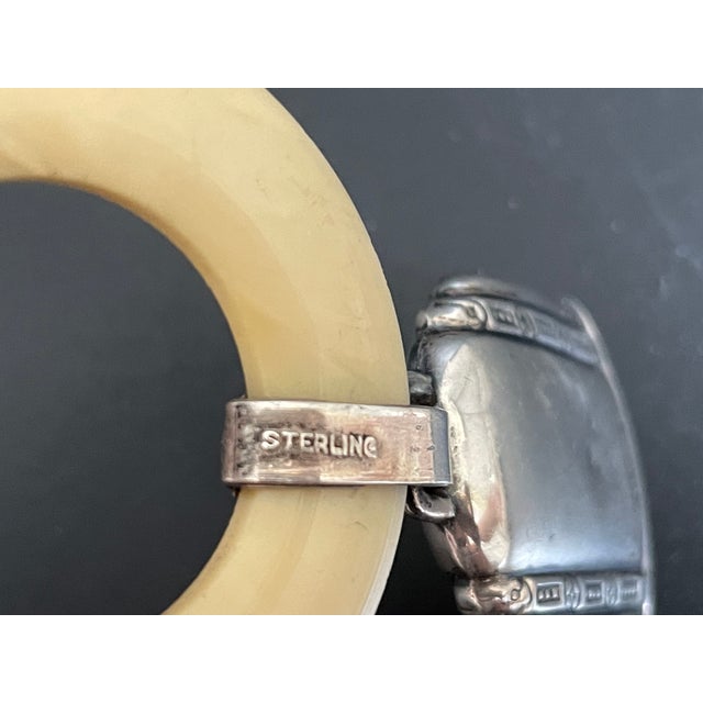 Metal Antique Sterling Silver Baby Rattle With French Ivory (Celluloid) Teething Ring For Sale - Image 7 of 10