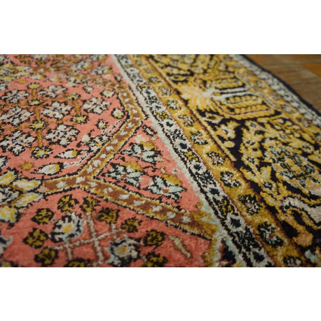 1920s Pink Medallion Pair of Antique Persian Silk Qum Carpets 3' 7'' X 5' 2'' Handknotted Wool Rugs For Sale - Image 4 of 18