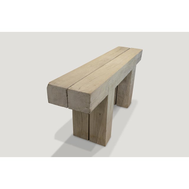 Andrianna Shamaris St. Barts Teak Wood Log Console For Sale - Image 4 of 5