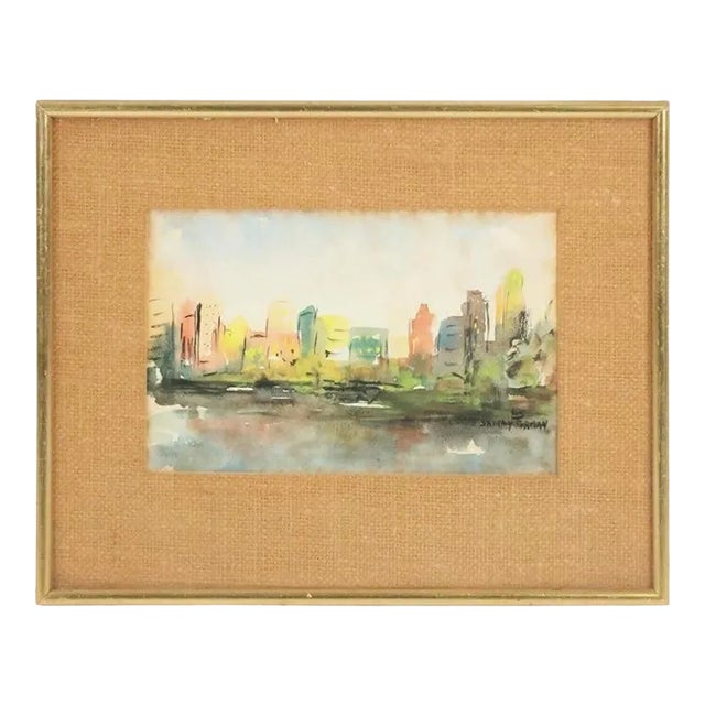 Mid Century Modern Landscape Watercolor Framed, Signed Shirley Forman,dated 1965 For Sale