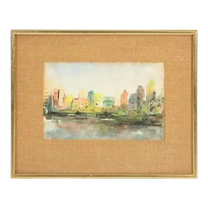 Mid Century Modern Landscape Watercolor Framed, Signed Shirley Forman,dated 1965
