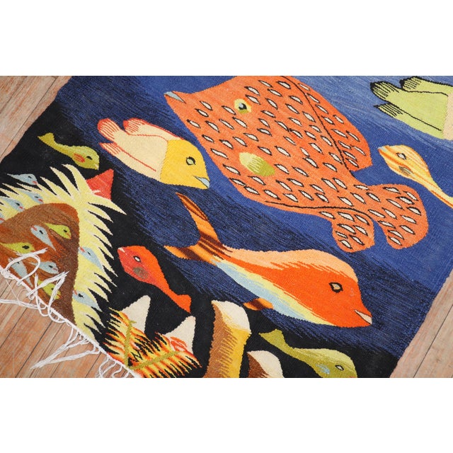 Rustic European Late 20th Century Zabihi Collection European Kilim Fish Motif - 2'10" x 3'8" For Sale - Image 3 of 5