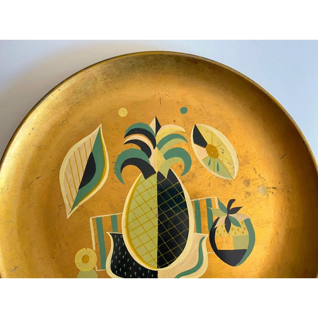 1960s Vintage 1960's Georges Briard Mid Century Modern Gold Leaf Hand Painted Extra Large Decorative Metal Tray For Sale - Image 5 of 13