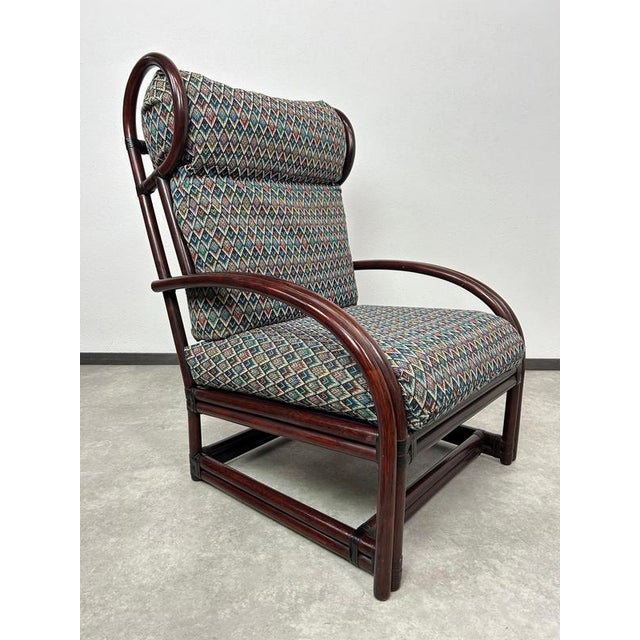 Set of Mid-Century Modern Bamboo Wingchair with Ottoman from Gervasoni, 1970s For Sale - Image 4 of 18