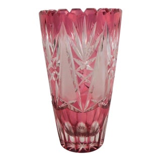 1930s Pink Cut to Clear Vase For Sale