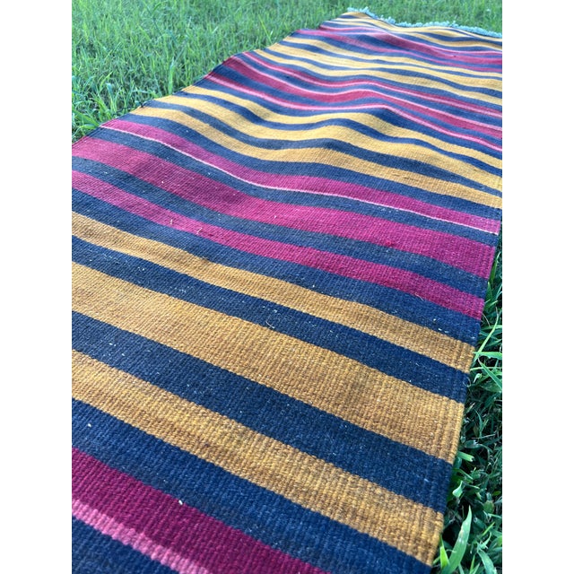 1960s Vintage Turkish Kilim Runner, Stripe Pattern Flatweave Rug Handmade Rug For Sale - Image 5 of 6