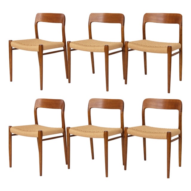 Vintage Model 75 Chairs in Oak by Niels Otto Møller, 1950s, Set of 6 For Sale