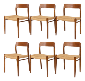 Vintage Model 75 Chairs in Oak by Niels Otto Møller, 1950s, Set of 6