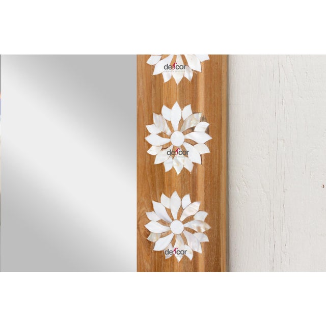 Natural Teak Mother of Pearl Blossom Mirror For Sale - Image 11 of 12