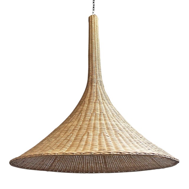 Contemporary Natural Wicker Trumpet Pendant Light Large For Sale