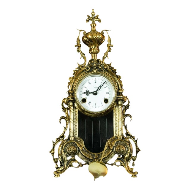 Vintage Brass Mantel Clock with Franz Hermle Movement from Robert Grant, London, 1960s For Sale