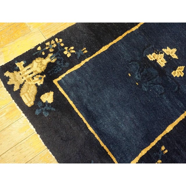 1900s Blue Antique Chinese Vase Art Deco Peking Hand Knotted Rug 2' X 2'10" For Sale In New York - Image 6 of 8