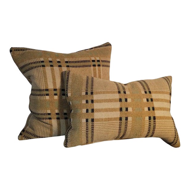 19Thc Double Sided Wool Horse Blanket Pillows -Two For Sale