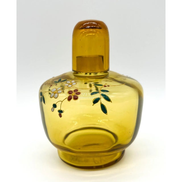 Antique French Floral Enameled Amber Glass Lamp Jar For Sale In Houston - Image 6 of 9