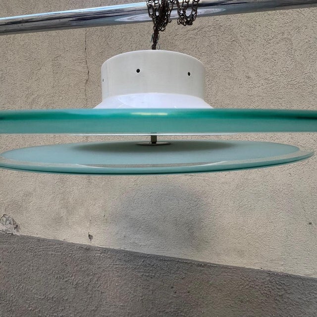 Art Deco Ceiling Lamp in Double Satin Glass Disk, Italy, 1980s For Sale - Image 4 of 9