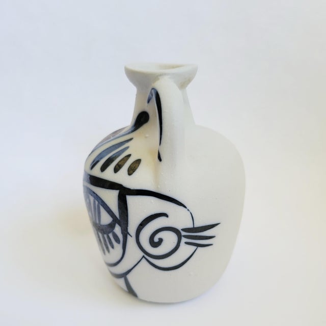 Antique White Vintage Otero Regal Spain Pottery Jug Vase Hand Painted For Sale - Image 8 of 12