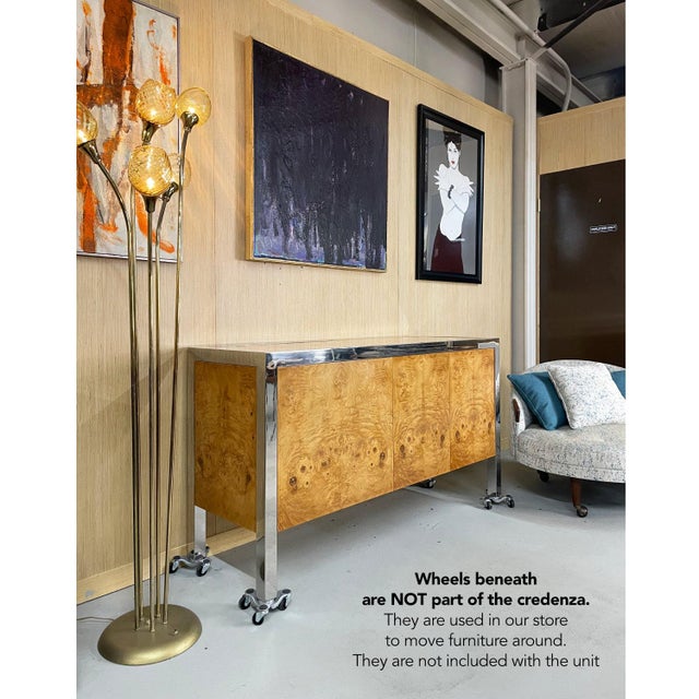 Restored 1970s Pace Collection Burl Wood and Chrome Credenza For Sale - Image 9 of 18