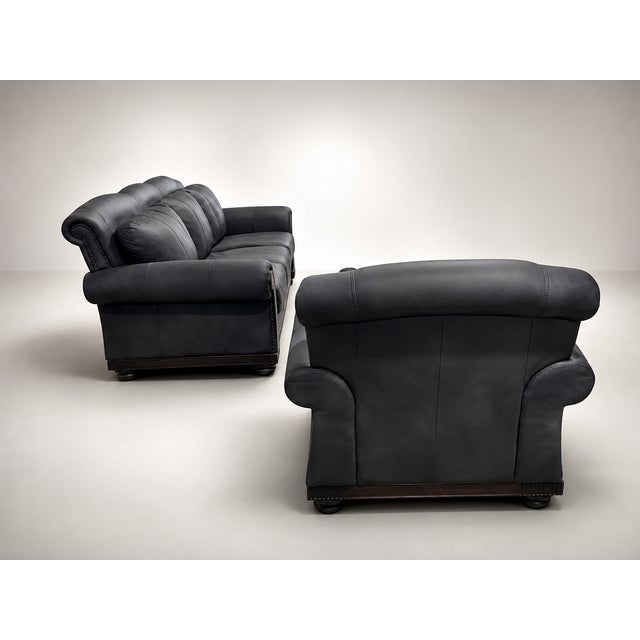 Animal Skin Loom Shadow Heritage Black Leather Sofa For Sale - Image 7 of 12