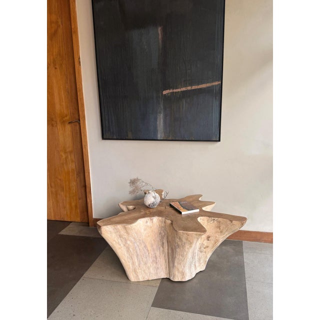 Sculptural Solid Teak Wood Sofa Table With Natural Grain & Bleached Finish For Sale - Image 4 of 11