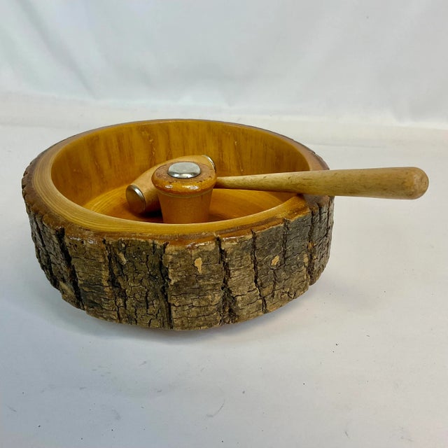 1970s Adirondack Arts & Crafts Rustic Live Edge Nut Bowl With Hammer - Set of 2 For Sale - Image 4 of 10
