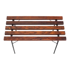 Solid Rosewood Small Compact Mid Century Modern Slat Bench Black Metal Base MINT