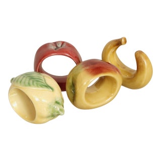 Late 20th Century Ceramic Fruit Napkin Rings - Set of 4 For Sale