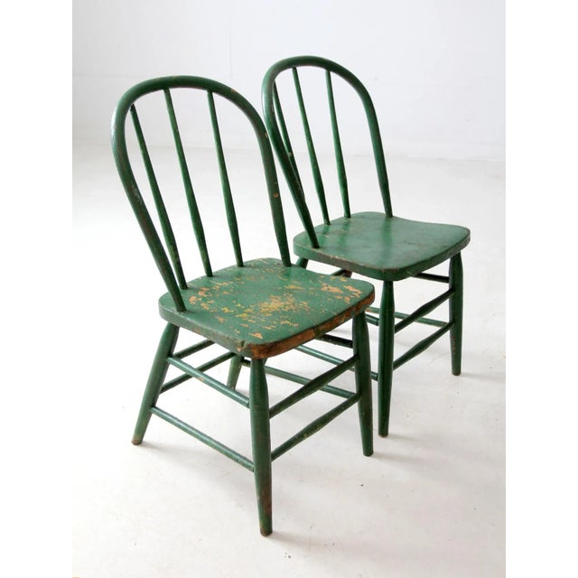 Antique Green Farmhouse Windsor Chairs Pair For Sale - Image 10 of 11