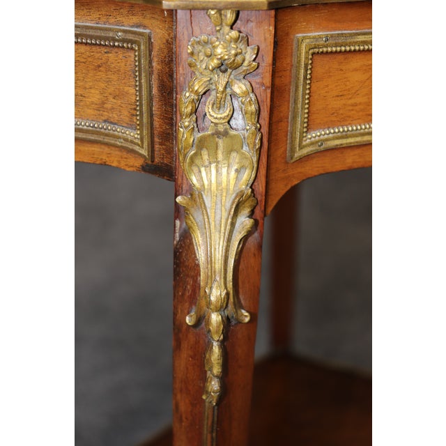 19th C French Louis XV Style Bronze Ormolu Mounted Two Tier End Table For Sale - Image 13 of 14